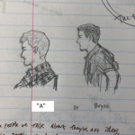 pencil drawing of Friend A and Bryce